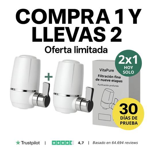 2 x VITAPURE™ - Elimina los agentes contaminante del agua al 99,97%. (*Instalación fácil y universal).