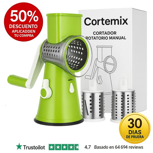 CORTEMIX™ - Corta patatas, queso y verduras en tiempo record. Incluye 3 cabezales. (+ Envío GRATIS) *Lavado ultra-fácil.