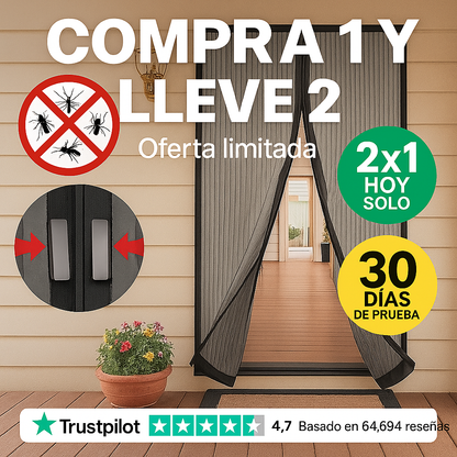 2 x MagneticPRO ORIGINAL™ - La novedosa mosquitera magnética de cierre automático (Tamaño UNIVERSAL 1m x 2m, apto para cualquier superficie)