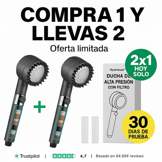 2 x HYDROLUXE™ - Elimina el cloro y la cal de tu ducha. Y aumenta la presión ahorrando agua en cada uso. Incluye 2 filtros extras. (+Envío GRATIS)