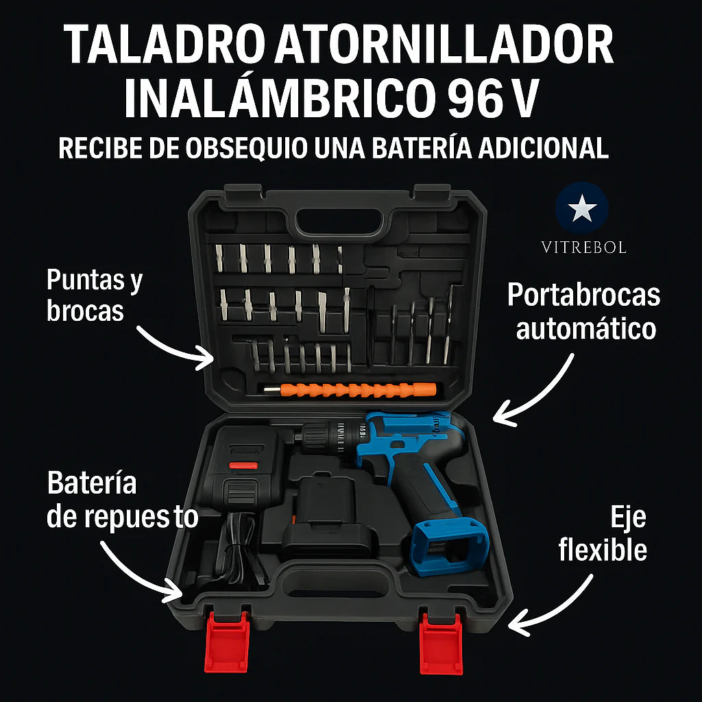 DrillCore 2x™ - El primer taladro inalámbrico con autonomía para taladrar un estadio entero. Incluye 2 baterías y maletín con complementos. (+Envío GRATIS).